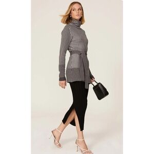 Tome Collective Striped Ribbed Turtleneck Tunic Sweater S Gray Minimalist Office